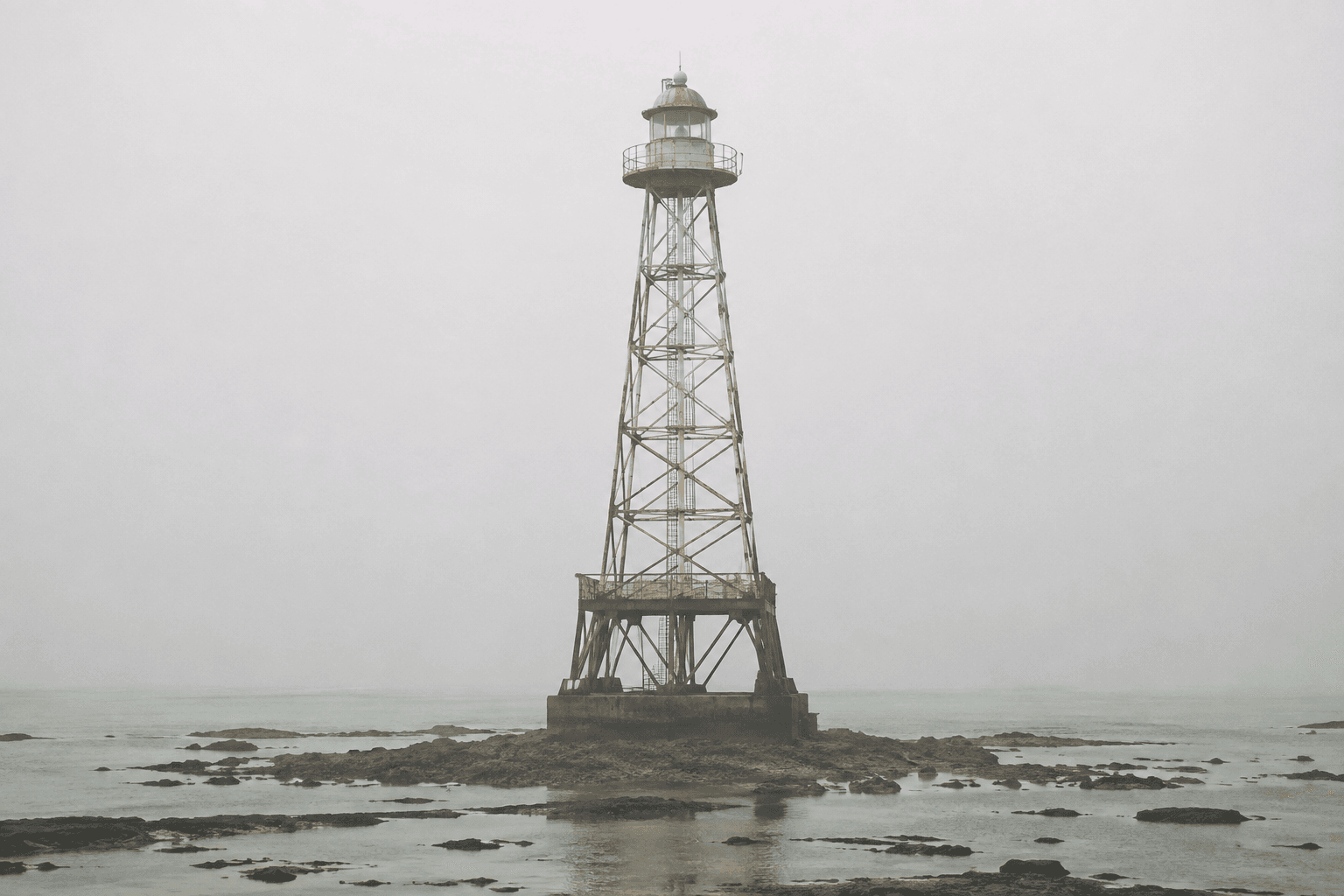 Corvenn Reef: Galvanised lattice tower on tidal reef